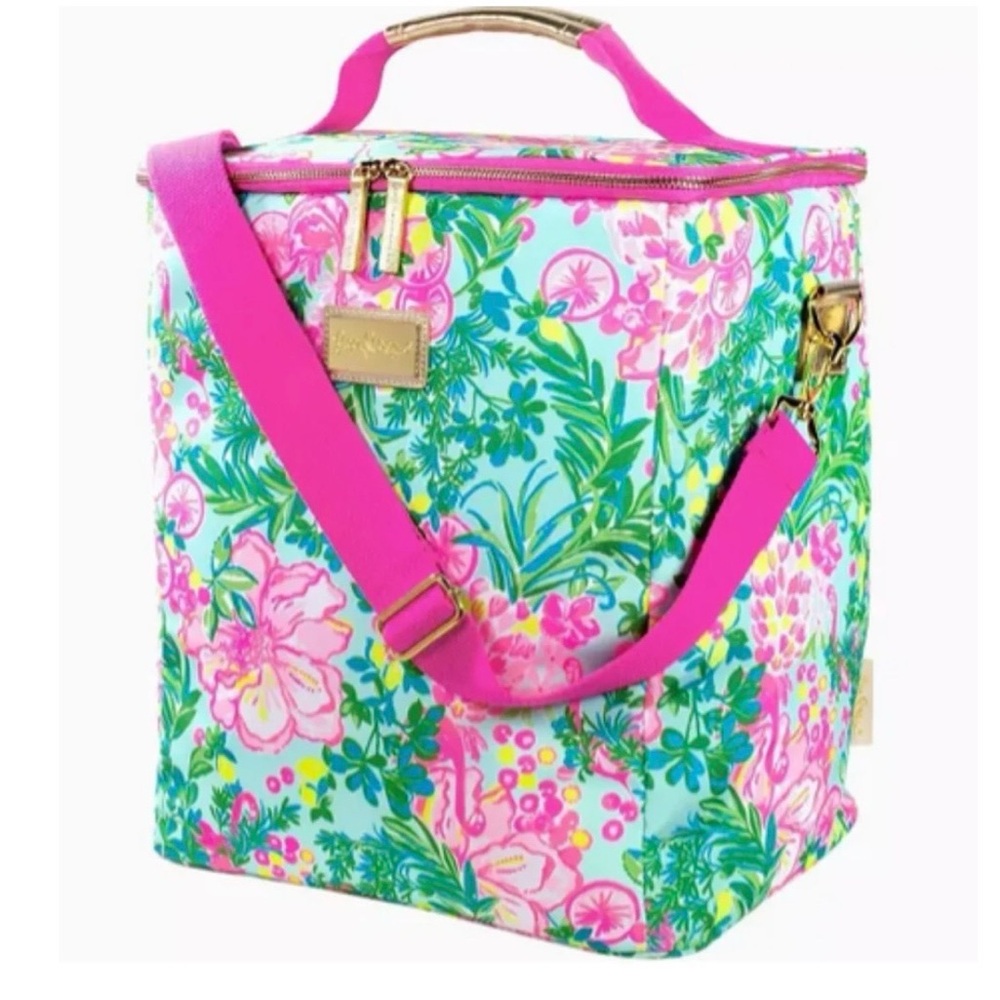 Lilly Pulitzer Pink and Green Floral Wine Carrier